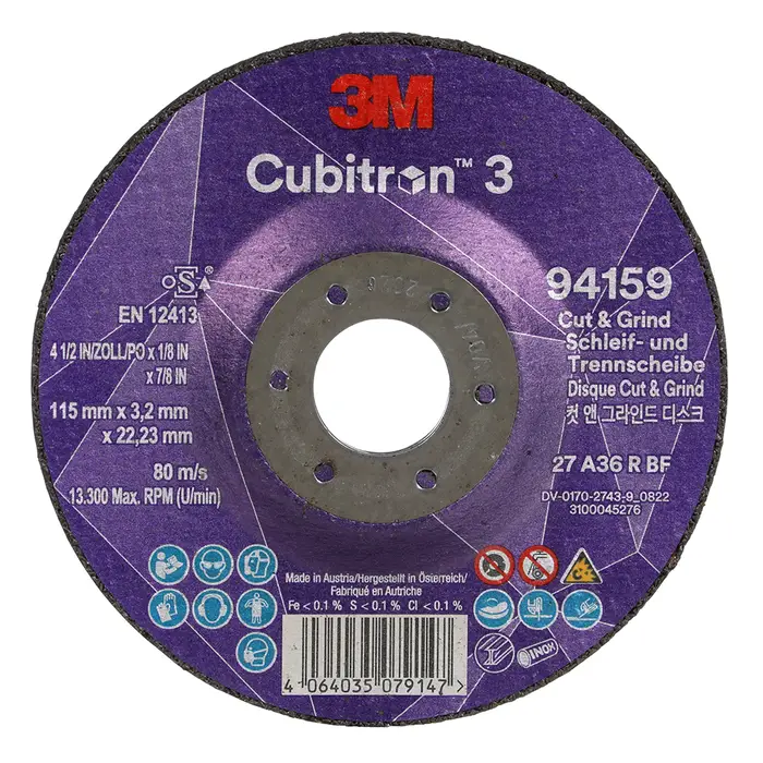 3M Cubitron 3 Cut and Grind Schruppscheibe, 94159, 36+, T27, 115 mm x 3,2 mm x 22,23 mm, EN, 10/Pack, 20 Stück/VE