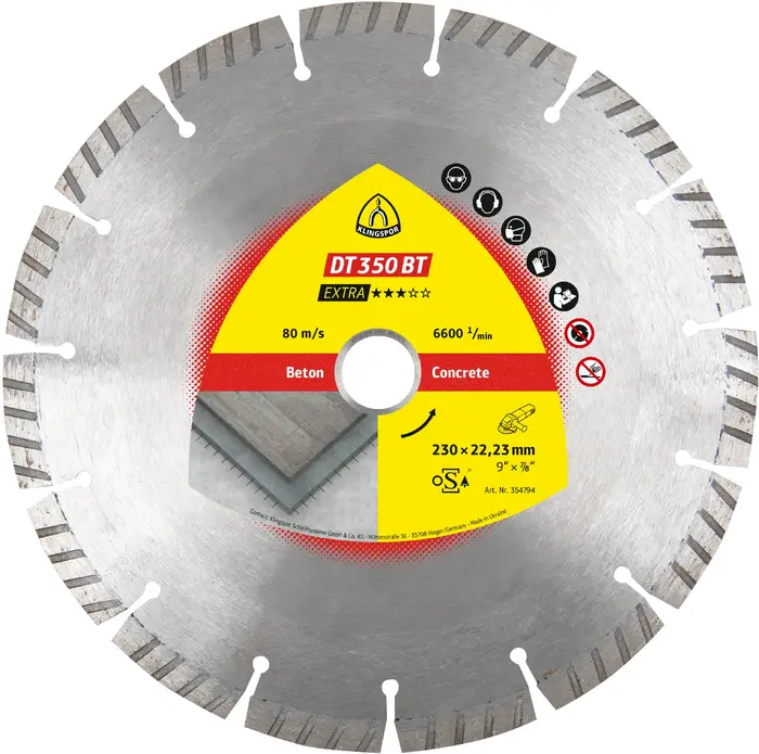 Klingspor - DT 350 BT Diamanttrennscheibe, 125 x 2,4 x 22,23 mm 9 Segmente 33 x 2,4 x 10 mm, Standard Turbo