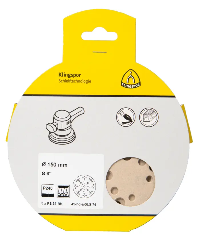 Klingspor - PS 33 BK Scheibe kletthaftend, 150 mm Korn 180 Lochform GLS74, SB-verpackt im Reiter