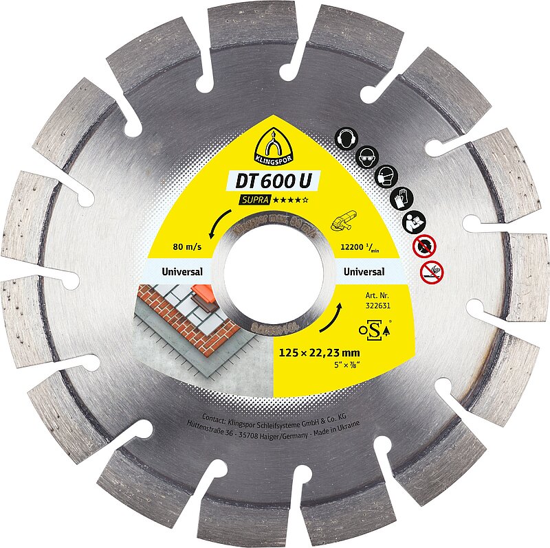 Klingspor - DT 600 U Diamanttrennscheibe X-LOCK, 115 x 2,4 x 22,23 mm 13 Segmente 20 x 2,4 x 9 mm, Kurzverzahnung