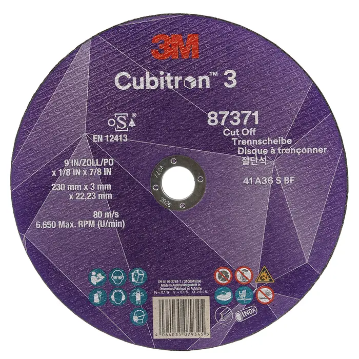 3M Cubitron 3 Trennscheibe, 87371, 36+, T41, 230 mm x 3 mm x 22,23 mm, EN, 25/Pack, 50 Stück/VE