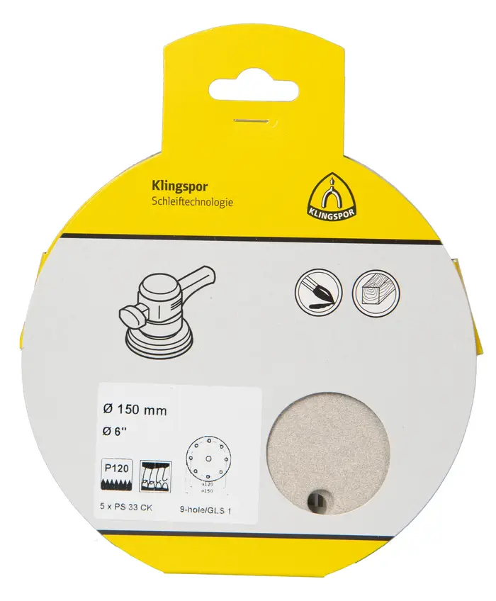 Klingspor - PS 33 CK Scheibe kletthaftend, 150 mm Korn 60 Lochform GLS1, SB-verpackt im Reiter