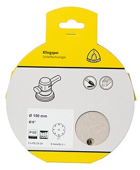 Klingspor - PS 33 CK Scheibe kletthaftend, 150 mm Korn 120 Lochform GLS1, SB-verpackt im Reiter