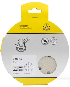 Klingspor - PS 33 CK Scheibe kletthaftend, 150 mm Korn 120 Lochform GLS47, SB-verpackt im Reiter