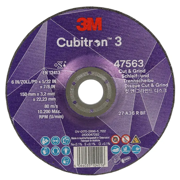 3M Cubitron 3 Cut and Grind Schruppscheibe, 47563, 36+, T27, 150 mm x 3,2 mm x 22,23 mm, EN, 10/Pack, 20 Stück/VE