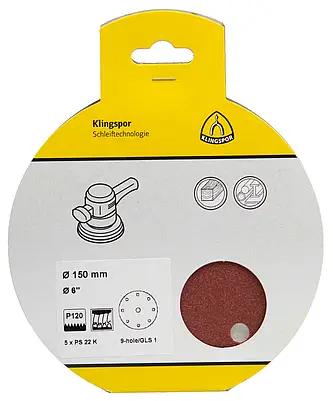 Klingspor - PS 22 K Schleifmittel (Set) kletthaftend, 125 mm Lochform GLS5, SB-verpackt im Reiter