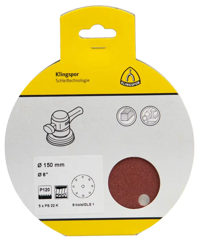 Klingspor - PS 22 K Schleifmittel (Set) kletthaftend, 125 mm Lochform GLS5, SB-verpackt im Reiter