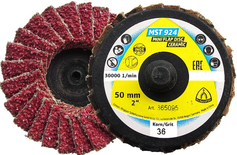 Klingspor - MST 924 Schleifmopteller, Korn 36 50 mm gewölbt Quick Roll Connect