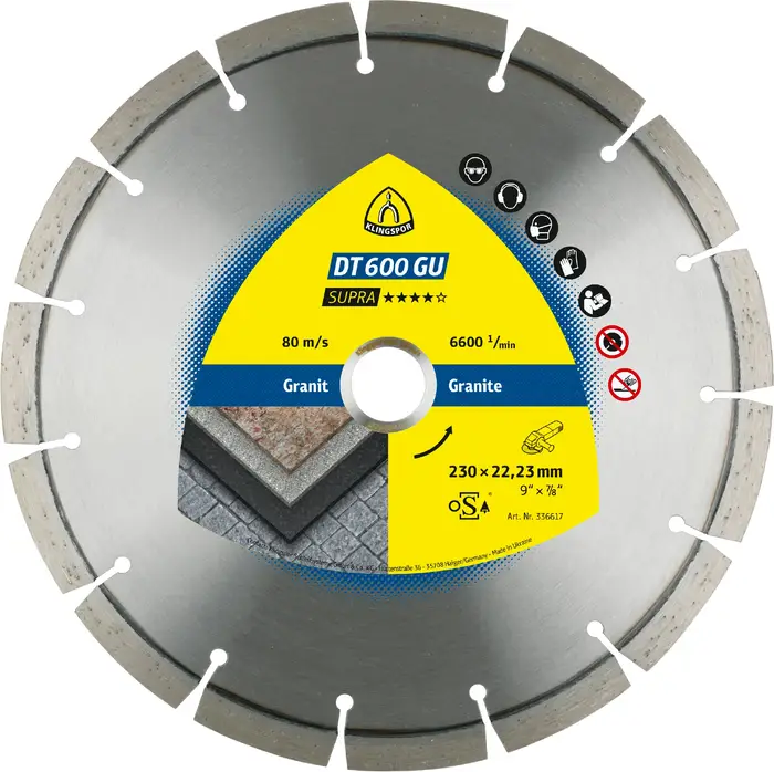Klingspor - DT 600 GU Diamanttrennscheibe, 230 x 2,6 x 22,23 mm 15 Segmente 42 x 2,6 x 10 mm, Standardverzahnung