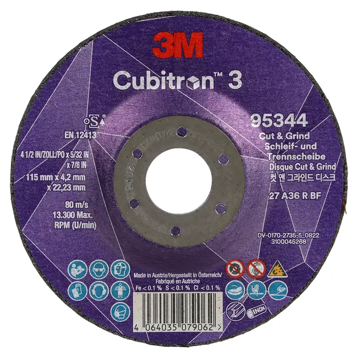 3M Cubitron 3 Cut and Grind Schruppscheibe, 95344, 36+, T27, 115 mm x 4,2 mm x 22,23 mm, EN, 10/Pack, 20 Stück/VE