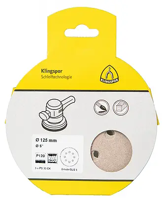 Klingspor - PS 33 CK Scheibe kletthaftend, 125 mm Korn 120 Lochform GLS5, SB-verpackt im Reiter