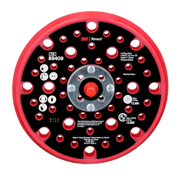 3M Xtract Hookit Stützteller, 89409, 150mm, hart, rot, 10 Stück/Karton